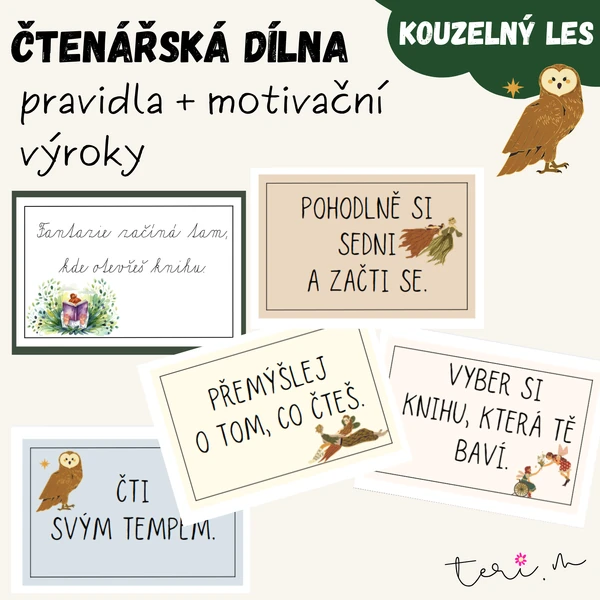 ČTENÁŘSKÁ DÍLNA - pravidla, motivační výroky- téma KOUZELNÝ LES