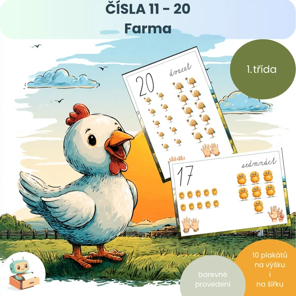Výzdoba třídy - Čísla 11 - 20 - téma Farma