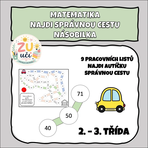 Násobilkové cesty - Najdi autu správnou cestu