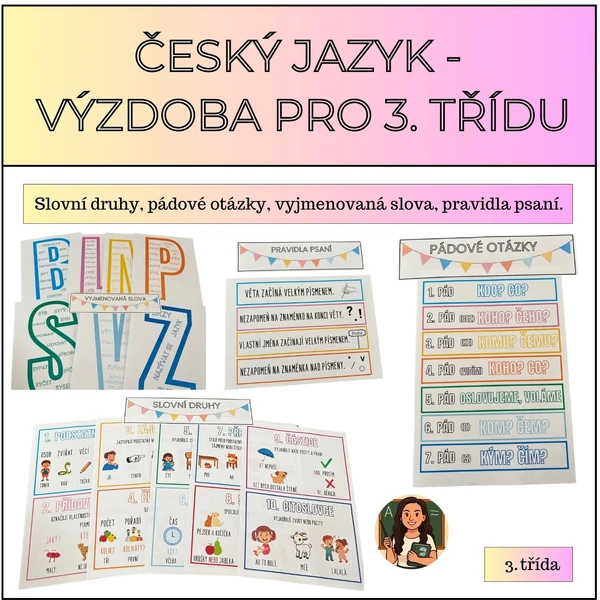Barevná výzdoba pro 3. třídu - český jazyk