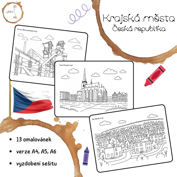 Krajská města - omalovánky