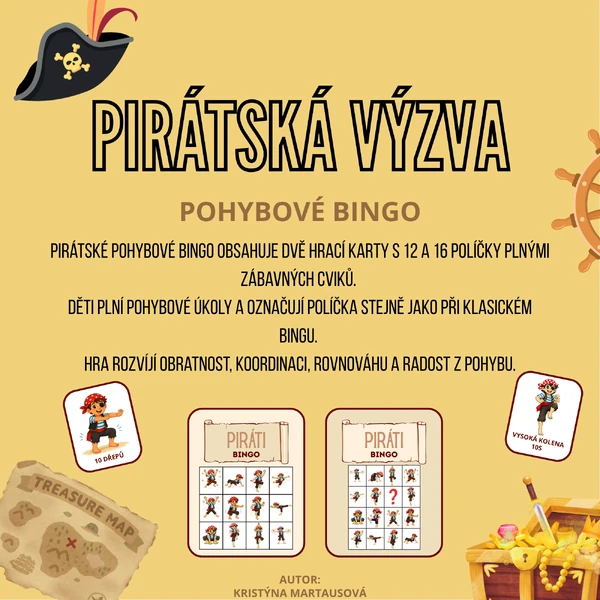 🏴‍☠️💪 Pirátské pohybové bingo - Hrací karty s pestrými pohybovými úkoly