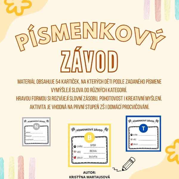 🏁 Písmenkový závod - 54 hracích kartiček