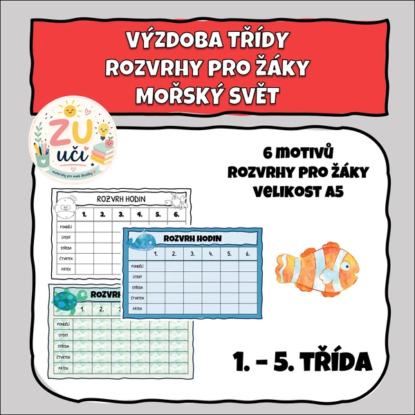 Výzdoba třídy - Rozvrhy pro žáky - Mořský svět