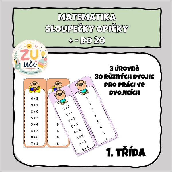 Sloupečky - Opičky - Sčítání. a odčítání do 20