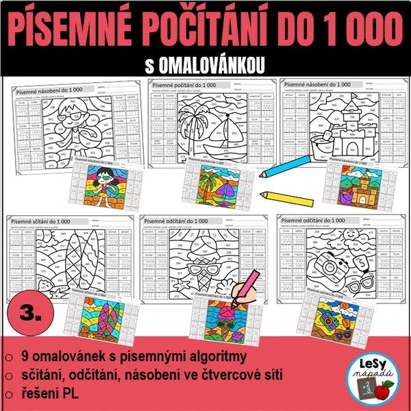Písemné počítání do 1 000 s omalovánkou