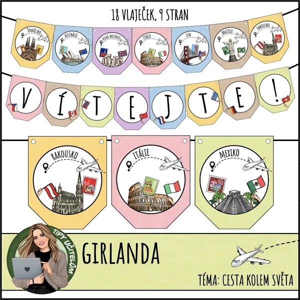 Girlanda - výzdoba třídy - téma cestování