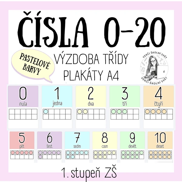 Plakáty čísel 0-20 - pastelové barvy