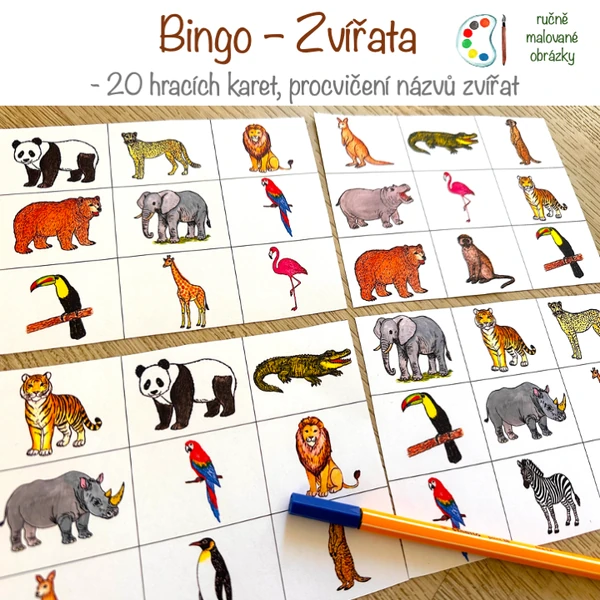 Bingo - Zvířata (ručně malované)