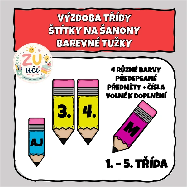 Výzdoba třídy - Štítky - Barevné tužky