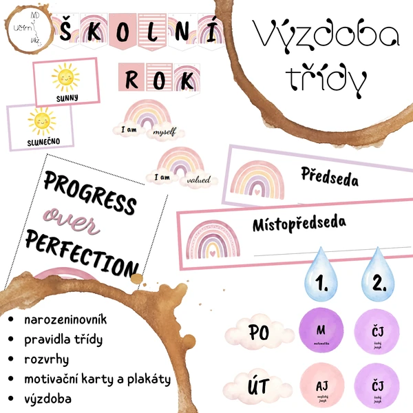 Duha (tiskací) - kompletní sada výzdoby třídy a organizace (sada 8 materiálů)