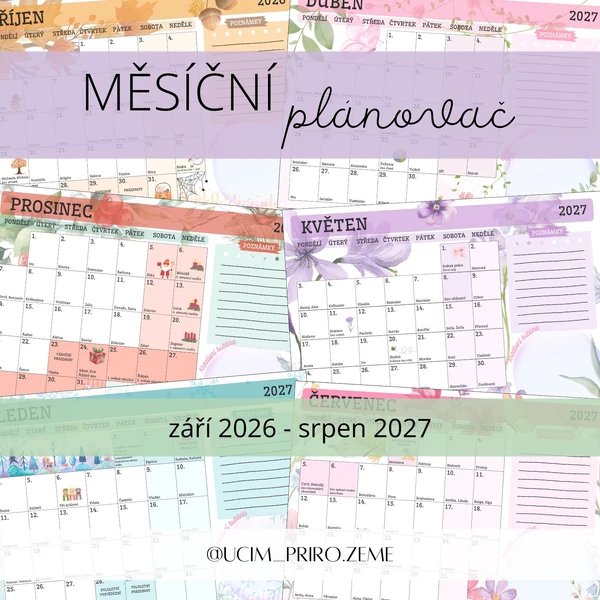 Měsíční plánovač - září 2026 až srpen 2027