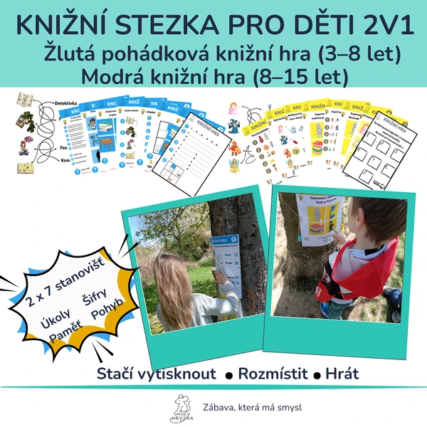 Knižní stezka pro děti | Hra do knihovny, školy i družiny | 2 věkové varianty | PDF