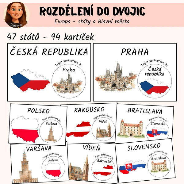 Rozdělení do dvojic - Evropa (státy + hl. města)