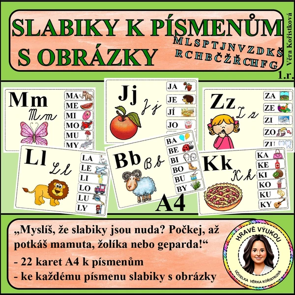 SLABIKY K PÍSMENKŮM S OBRÁZKY – karty A4