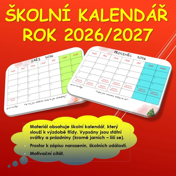 Kalendář školní rok 2026/2027