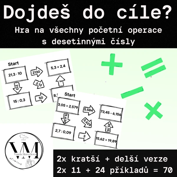Hra - "Dojdeš do cíle?" - všechny početní operace s desetinnými čísly