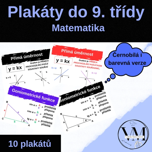 Plakáty s přehledem učiva matematiky - 9 .třída