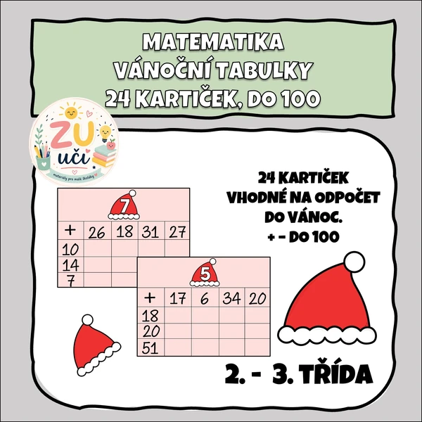 Vánoční sčítání do 100, 24 kartiček