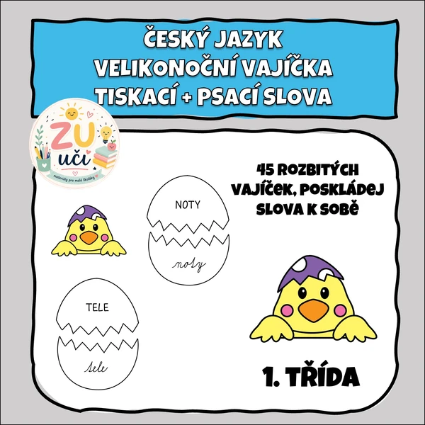 Velikonoce - Skládání vajíček - tiskací a psací písmo