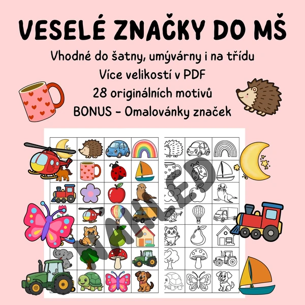Veselé značky do MŠ + černobílá verze 