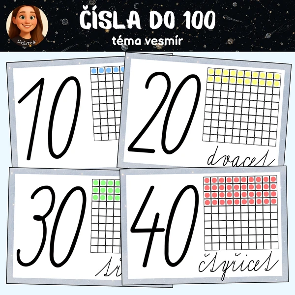 Čísla do 100 (desítky) - téma vesmír