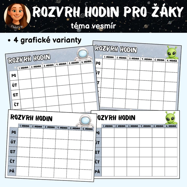 Rozvrh hodin pro žáky - téma vesmír