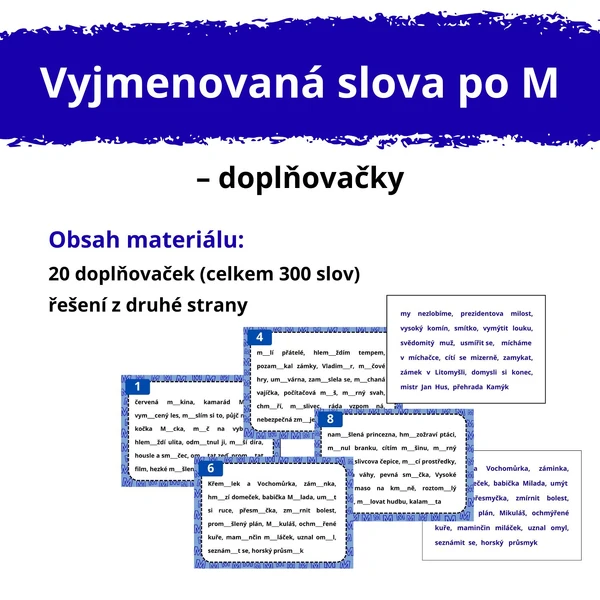 VYJMENOVANÁ SLOVA po M – doplňovačky