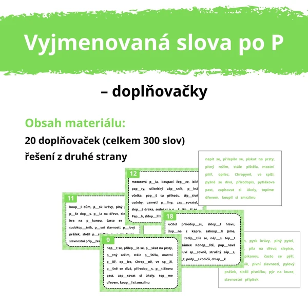 VYJMENOVANÁ SLOVA po P – doplňovačky