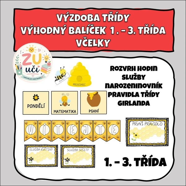 Výzdoba třídy - Sada 5 materiálů - Včelky
