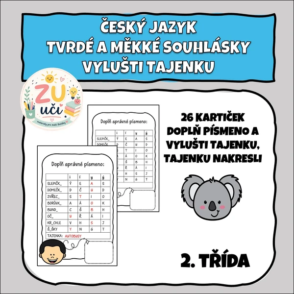 Kartičky s tajenkou - Tvrdé a měkké souhlásky