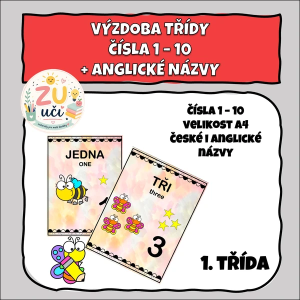 Výzdoba třídy - Plakáty - čísla 1-10, broučci