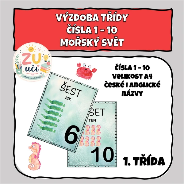 Výzdoba třídy - Čísla 1-10 - Mořský svět