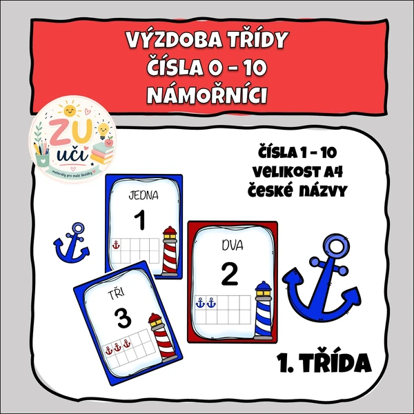 Výzdoba třídy - Čísla 0-10 - Námořníci