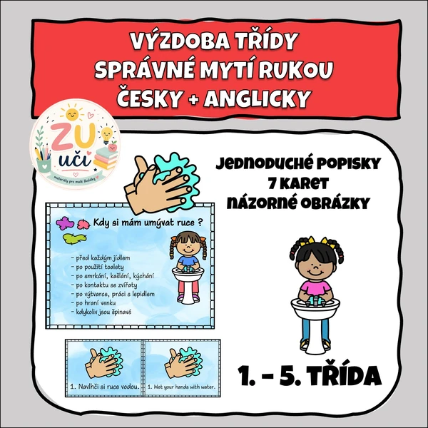Výzdoba třídy - Umývání rukou, plakáty CZ/AJ