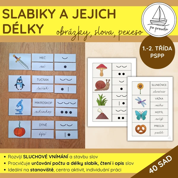Slabiky a délka slabik | obrázky, slova, pexeso