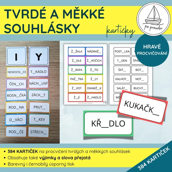 Tvrdé a měkké souhlásky | kartičky (384 ks) a záznamový list 