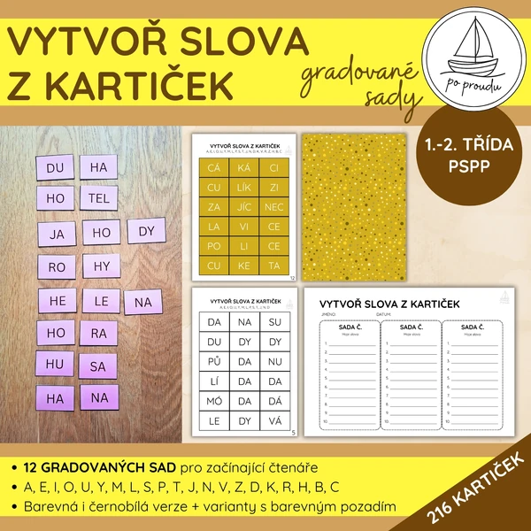Vytvoř slova z kartiček | gradované sady pro začínající čtenáře
