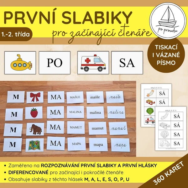 První slabiky a slova | kartičky pro začínající čtenáře