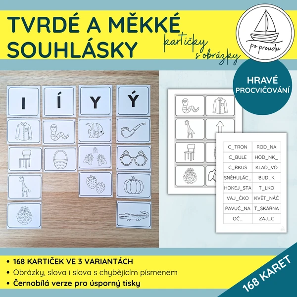 Tvrdé a měkké souhlásky | kartičky s obrázky