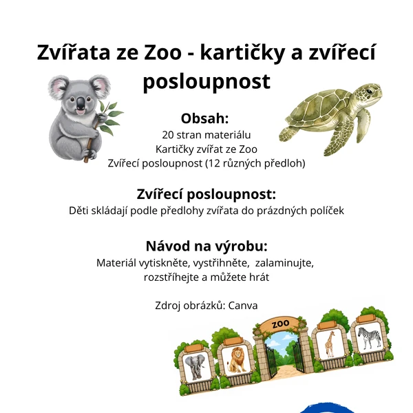Zvířata ze zoo - kartičky, zvířecí posloupnost