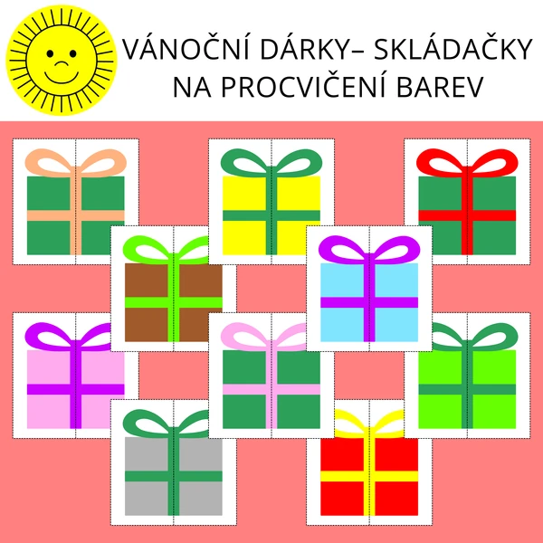 VÁNOČNÍ DÁRKY – SKLÁDAČKY NA PROCVIČENÍ BAREV