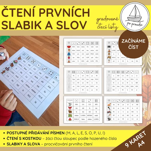 Gradované čtecí karty | čtení s kostkou pro 1. třídu