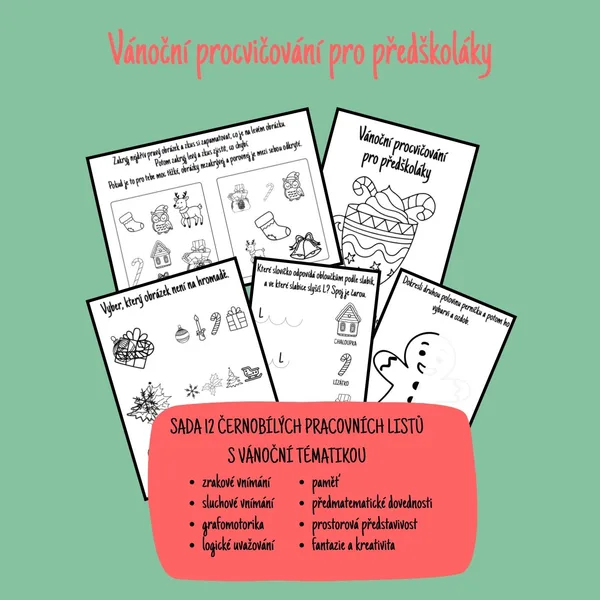 Vánoční pracovní listy pro předškoláky a malé školáky