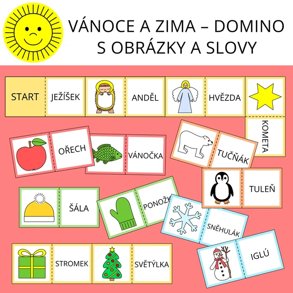 VÁNOCE A ZIMA – DOMINO S OBRÁZKY A SLOVY