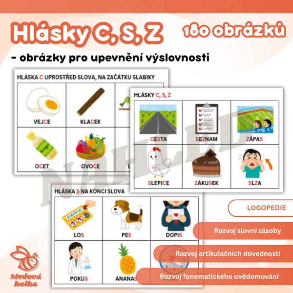 Hlásky C, S, Z - obrázky pro upevnění výslovnosti