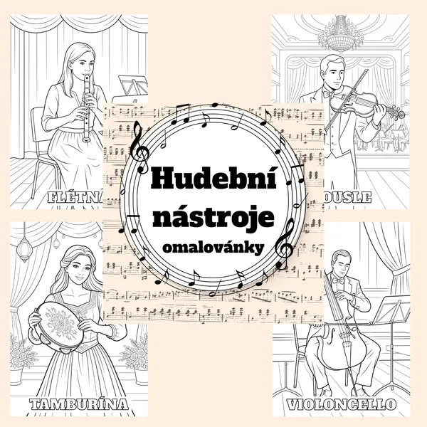 Hudební nástroje - omalovánky