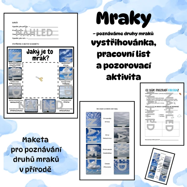 ☁️ Mraky – poznáváme druhy mraků | Vystřihovánka, pracovní list a pozorovací aktivita