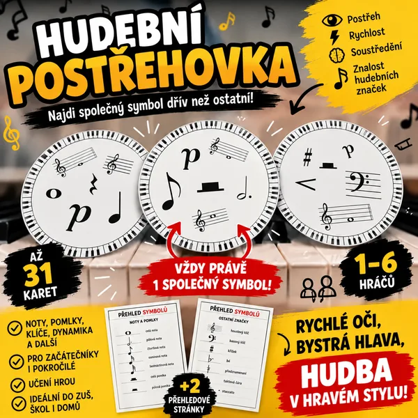 Postřehovka s hudebními symboly (31 hracích karet)