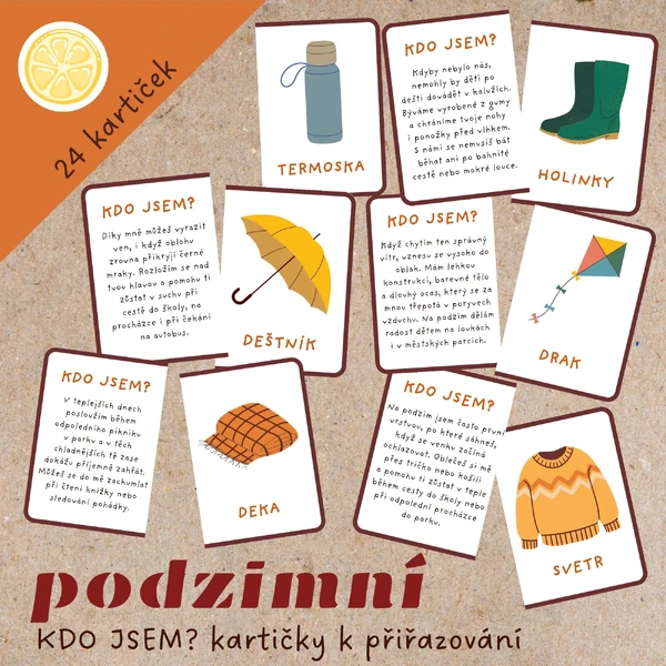 KDO JSEM? PODZIMNÍ VÝBAVA - KARTIČKY K PŘIŘAZOVÁNÍ